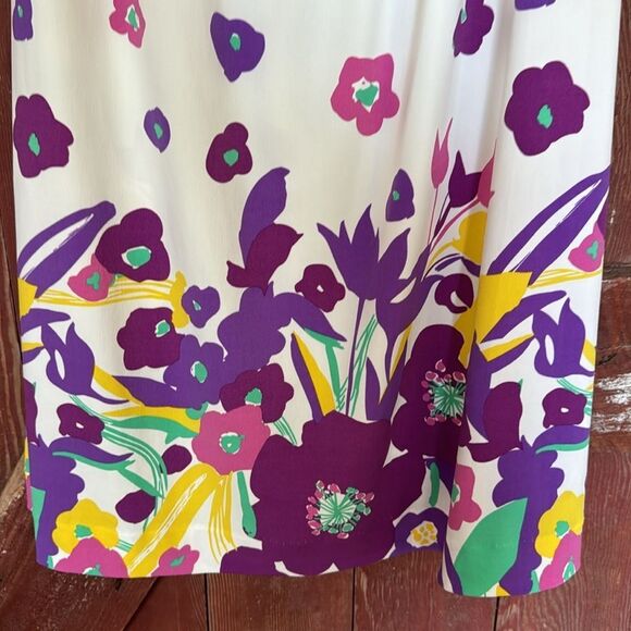 eci white floral print pleated bodice/back/sleeves stretch midi. New with tags. - Picture 3 of 6